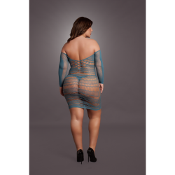 Long-Sleeved Net Mini Dress - Queen Size