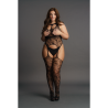 Lace Suspender Bodystocking with Round Neck - Plus Size