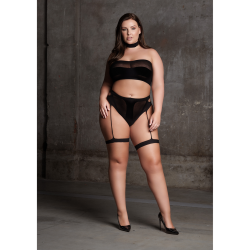 Ananke XII - Three Piece with Choker, Bandeau Top and Pantie with Garters - Plus Size