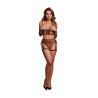 Two Piece Set with Underwired Open-Cup Bra and Panty with Laced Up Details - One Size - Black