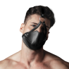 Head Harness with Mouth Cover and Solid Ball Gag - Black