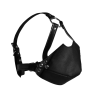 Head Harness with Mouth Cover and Breathable Ball Gag - Black