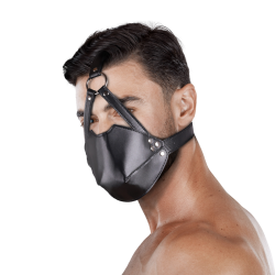 Head Harness with Mouth Cover and Breathable Ball Gag - Black