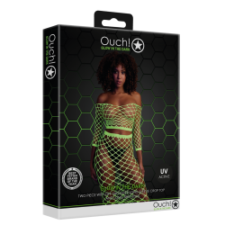 Long Sleeve Crop Top and Long Skirt - One Size - Neon Green