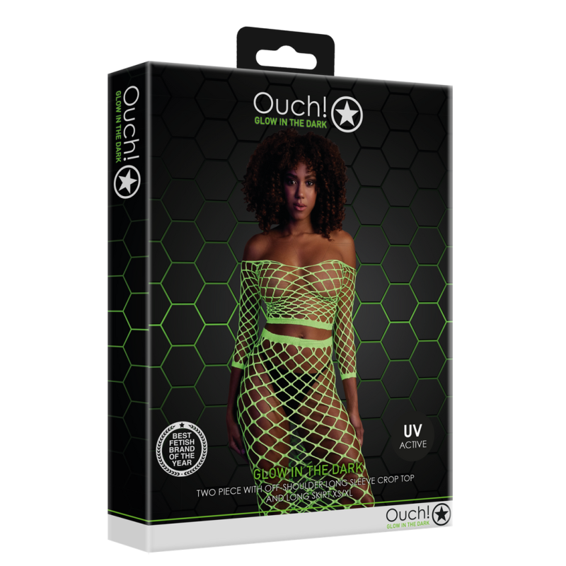 Long Sleeve Crop Top and Long Skirt - One Size - Neon Green