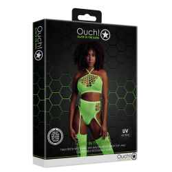 Two Piece with Crop Top and Stockings - One Size - Neon Green