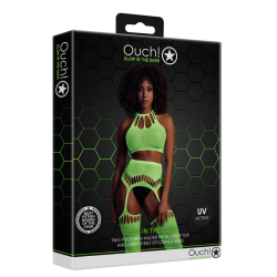 Two Piece with Crop Top and Stockings - One Size - Neon Green