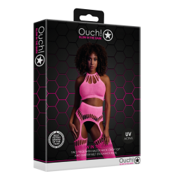 Two Piece with Crop Top and Stockings - One Size - Neon Pink