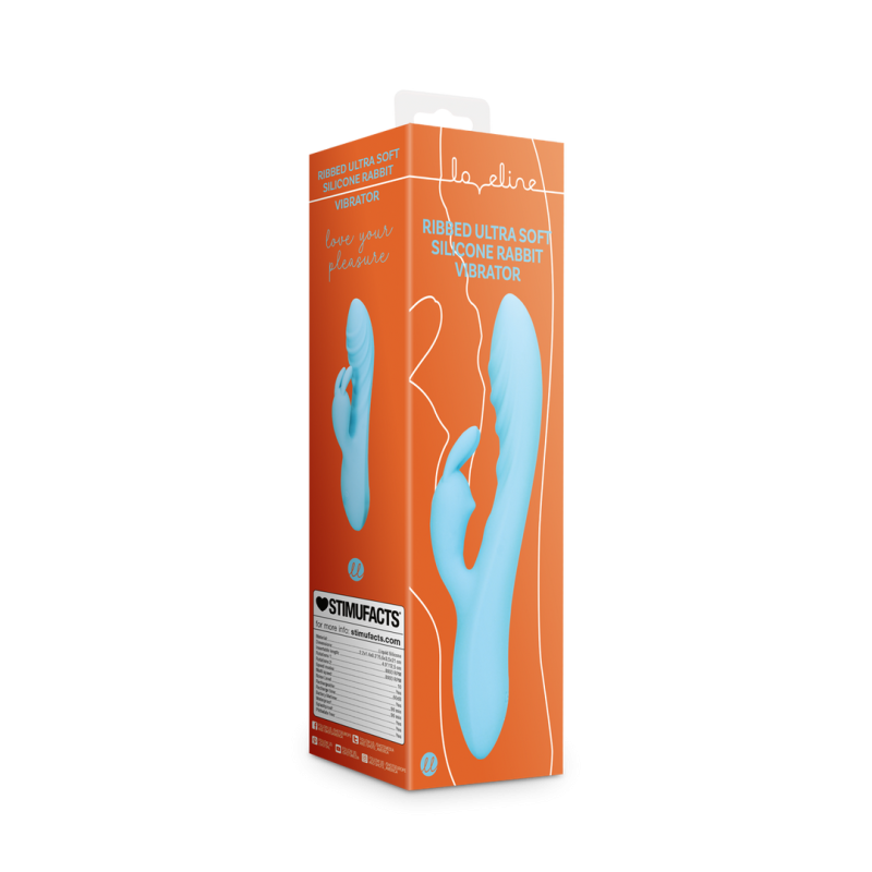 Ribbed Ultra Soft Silicone Rabbit Vibrator - Glacial Blue