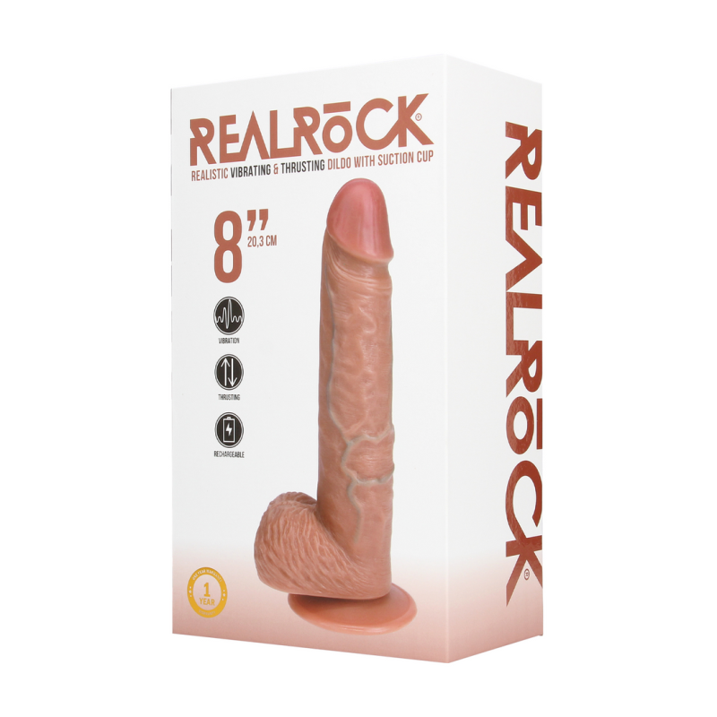 Vibrating and Thrusting Straight Cock with Balls - 8 / 20,5 cm - Tan