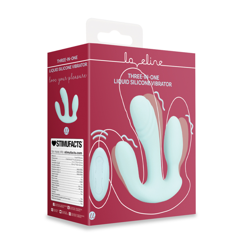 Three-In-One Liquid Silicone Vibrator - Breezy Blue