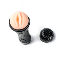 Simple Pleasure masturbator z wibracją wagina  cyberskóra baterie czarny