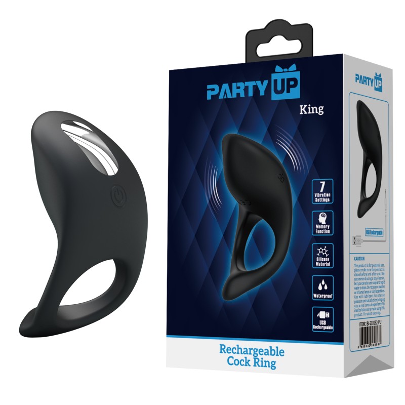 Party Up pierścień erekcyjny wibrujący silikonowy ładowany usb kolor czarny King