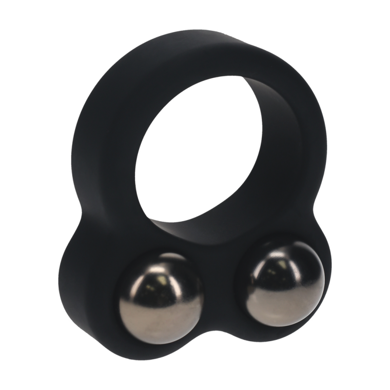 Liquid Silicone Double Weighted Ball Cockring - Black