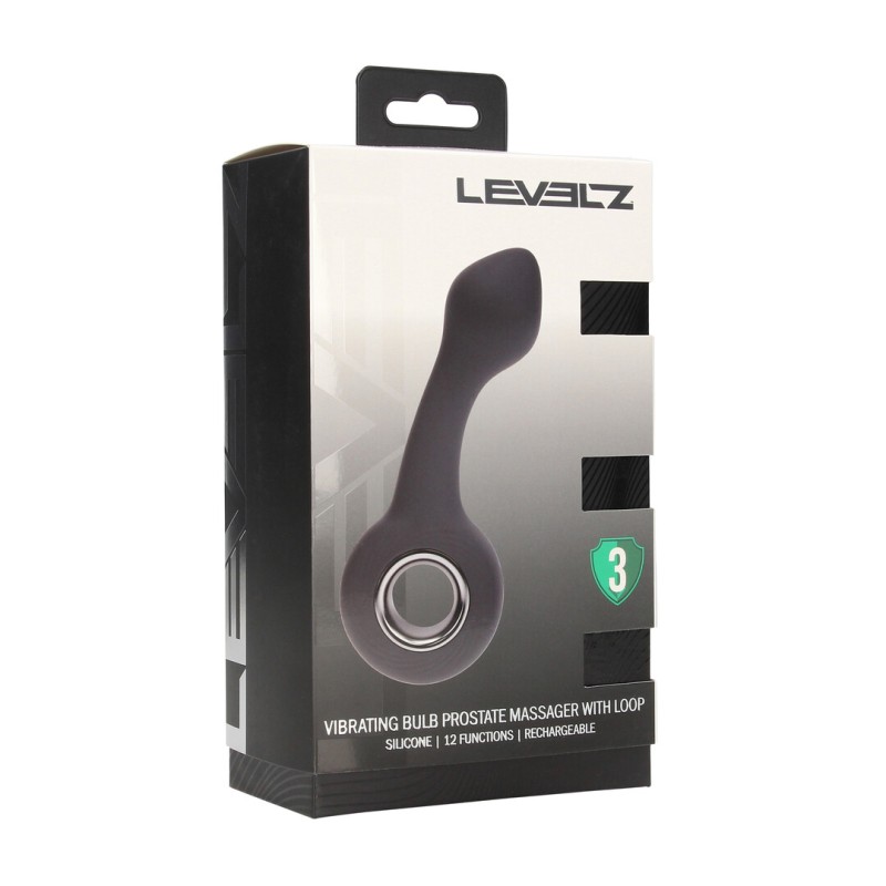 Vibrating Bulb Silicone Prostate Massager with Loop - Black