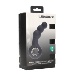 Vibrating Beaded Silicone Prostate Massager with Loop - Black
