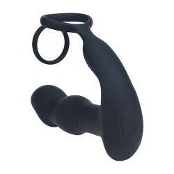 Remote Control Vibrating Thrusting Come-Hither Silicone Prostate Stimulator with Cockring - Black