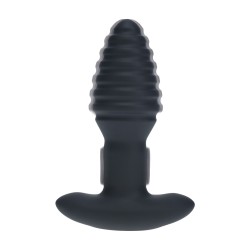 Vibrating and Rotating Ribbed Silicone Anal Plug - Black