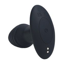 Vibrating and Rotating Ribbed Silicone Anal Plug - Black