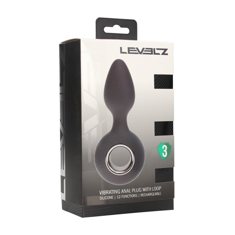 Vibrating Silicone Anal Plug with Loop - Black