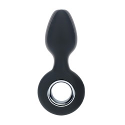 Vibrating Silicone Anal Plug with Loop - Black