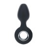 Vibrating Silicone Anal Plug with Loop - Black