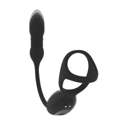 Vibrating and Thrusting Silicone Tri O Cockring with Prostate Stimulator - Black
