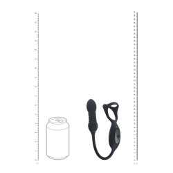 Vibrating and Thrusting Silicone Tri O Cockring with Prostate Stimulator - Black