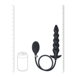Beaded Inflatable Silicone Anal Plug - Black
