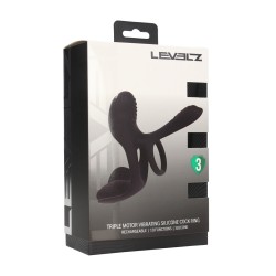 Triple Motor Vibrating Silicone Cockring - Black