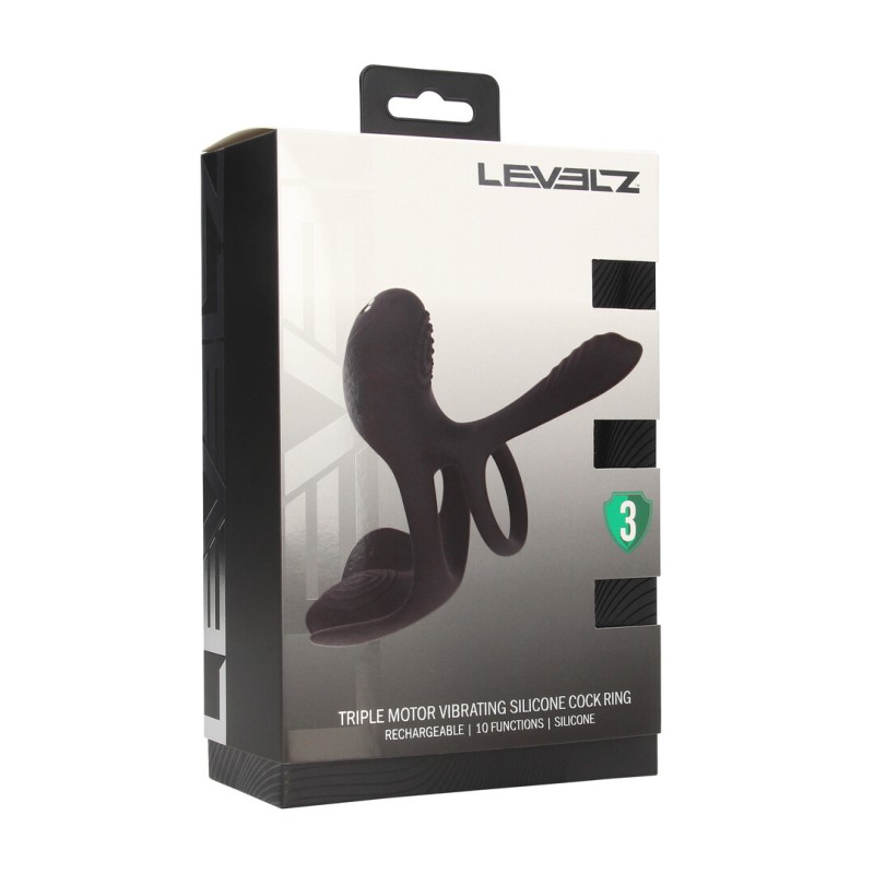 Triple Motor Vibrating Silicone Cockring - Black