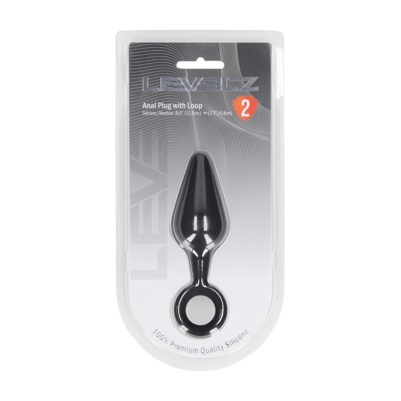 Silicone Anal Plug with Loop - M - Black