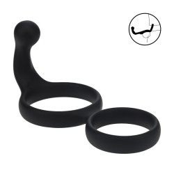 Silicone Double Cockring with Anal Stimulator - Black