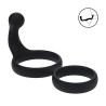 Silicone Double Cockring with Anal Stimulator - Black