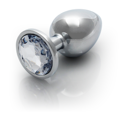 Round Gem Butt Plug - Large - Silver/Diamond