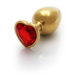 Heart Gem Butt Plug - Medium - Gold/Ruby Red