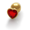 Heart Gem Butt Plug - Medium - Gold/Ruby Red
