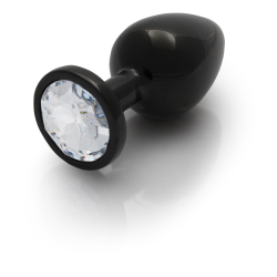Round Gem Butt Plug - Large - Gunmetal/Diamond
