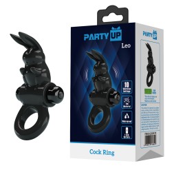 Party Up pierścień erekcyjny wibryjący silikonowy baterie kolor czarny Leo
