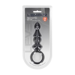 Ribbed Silicone Anal Probe with Loop - Black