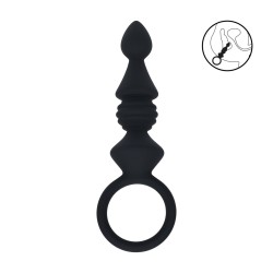 Ribbed Silicone Anal Probe with Loop - Black