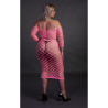 Long Sleeve Crop Top and Long Skirt - Plus Size - Neon Pink