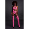Two Piece with Crop Top and Stockings - One Size - Neon Pink