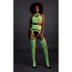 Two Piece with Crop Top and Stockings - One Size - Neon Green