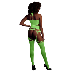 Two Piece with Crop Top and Stockings - One Size - Neon Green