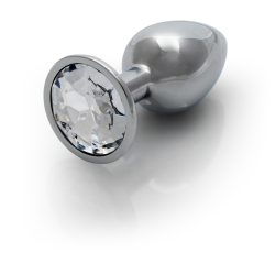 Round Gem Butt Plug - Small - Silver/Diamond