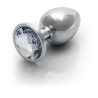 Round Gem Butt Plug - Large - Silver/Diamond