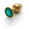 Round Gem Butt Plug - Small - Gold/Emerald Green