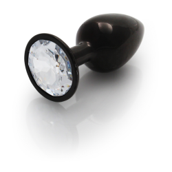 Round Gem Butt Plug - Small - Gunmetal/Diamond