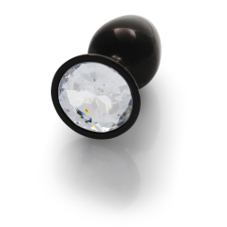 Round Gem Butt Plug - Small - Gunmetal/Diamond